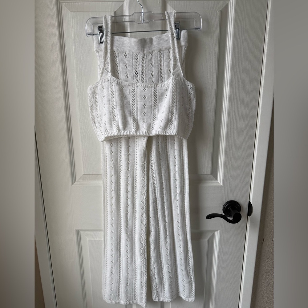 2 Piece Crochet Set Muted White Women's Knit Cropped Tank and Pants SZ S NWOT - Picture 3 of 10